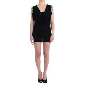 Roccobarocco Black Embellished Jersey Mini Sheath Short Women's Dress